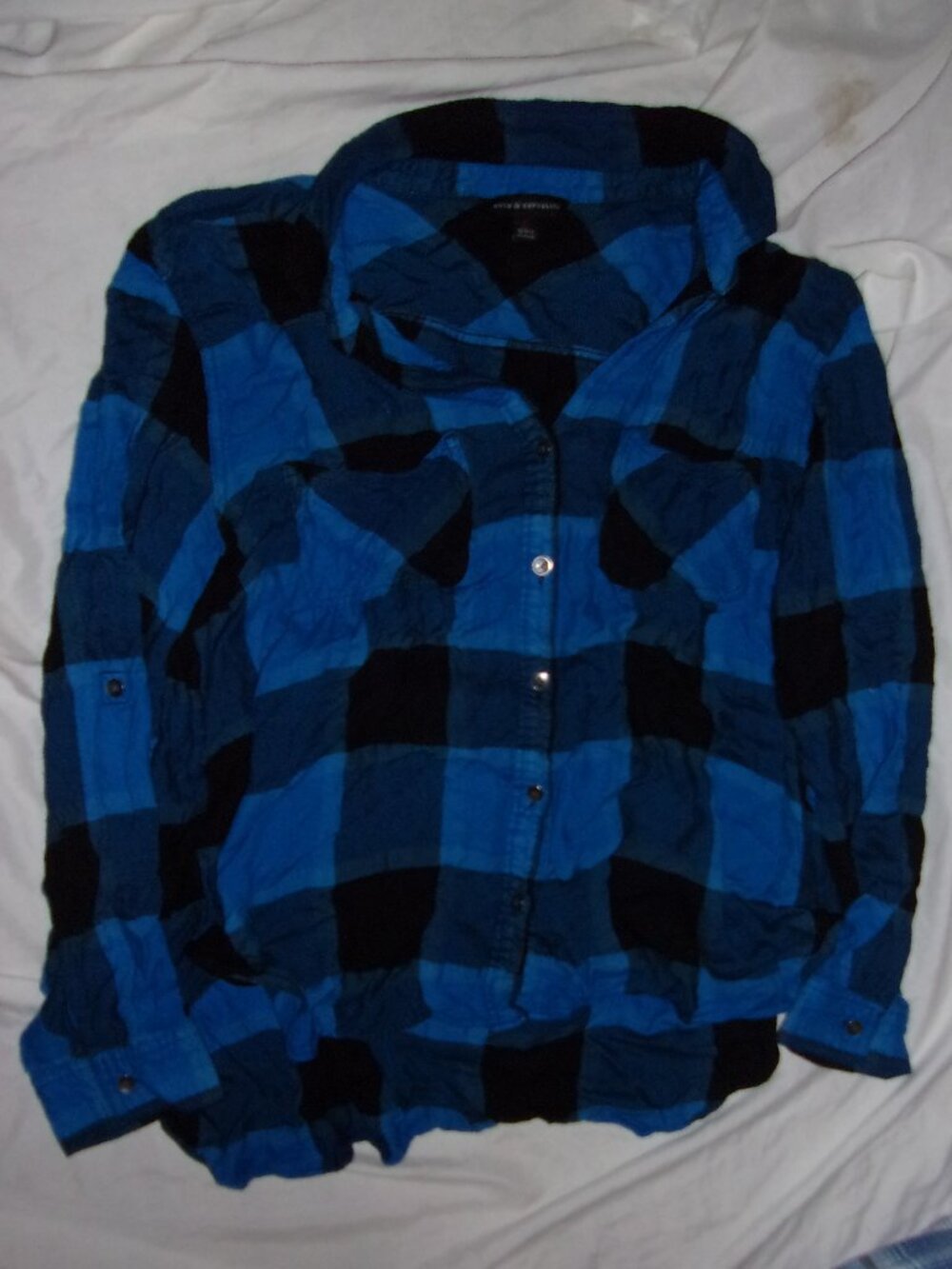 rock  republic  size large womens blue black  plaid shirt button up top gorpcore